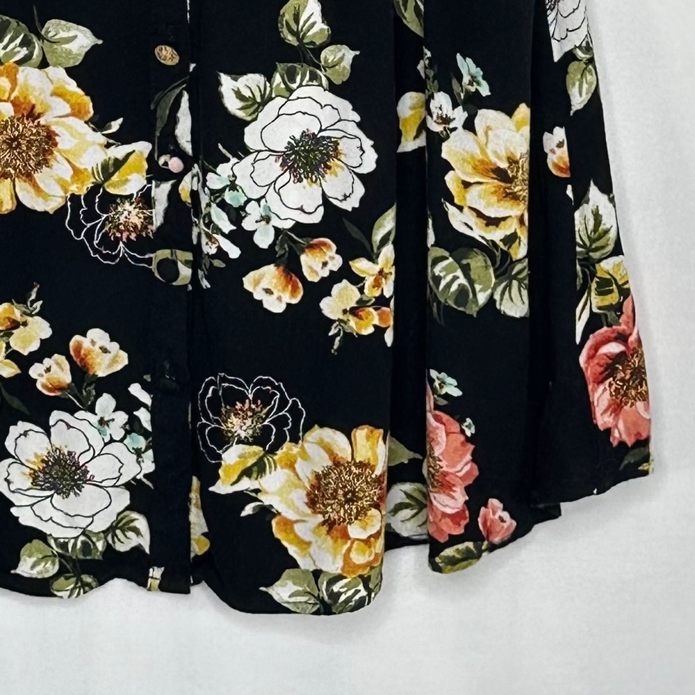 Torrid Black Floral Babydoll Top Off Shoulder Crepe Cottagecore Boho Sz 00 M/L - Picture 5 of 9